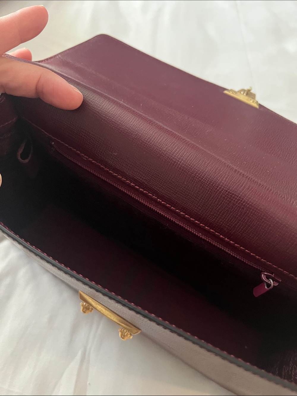 Womens Leather Envelope Bag in Burgundy with Gold Hardware - Picture 9 of 10